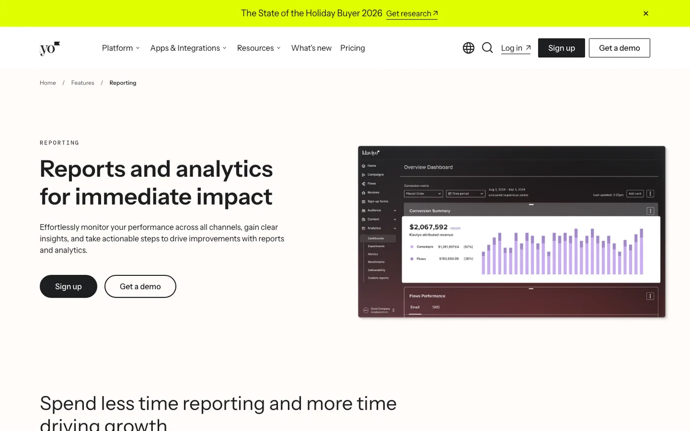 Klaviyo reporting dashboard used to audit acquisition cost and revenue
