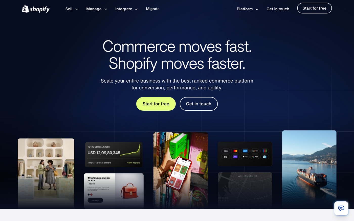 The Shopify Plus homepage highlighting enterprise commerce features