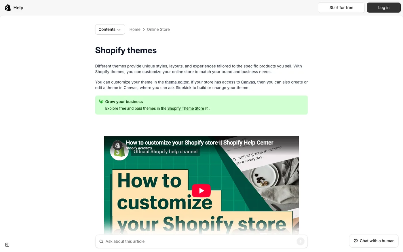 Shopify Help Center documentation for themes where footer settings live