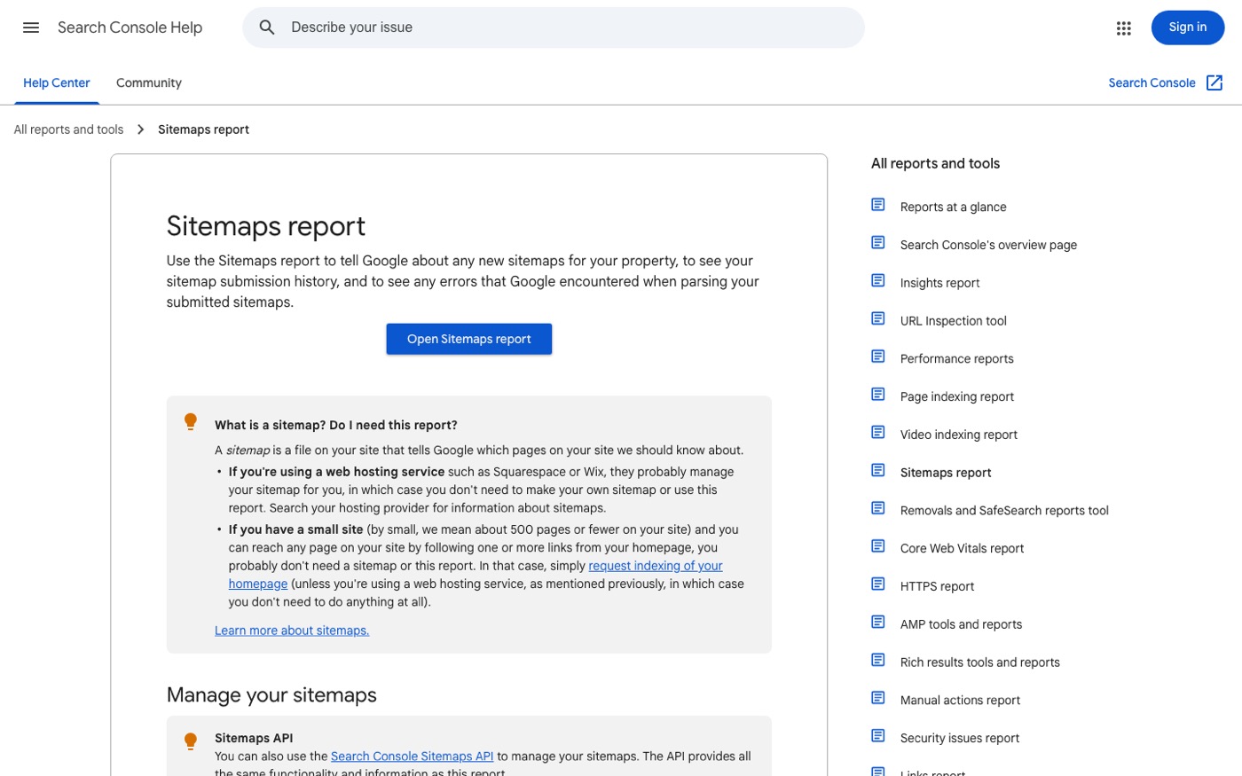 Google Search Console sitemap report showing a submitted Shopify sitemap